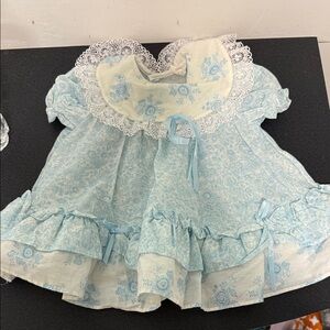 Blue Floral Baby Dress with Lace Collar 90’s